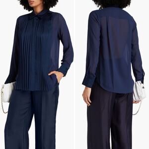 SIMKHAI Women's size S Vinka Pleated Satin Paneled Georgette Blouse Top Workwear